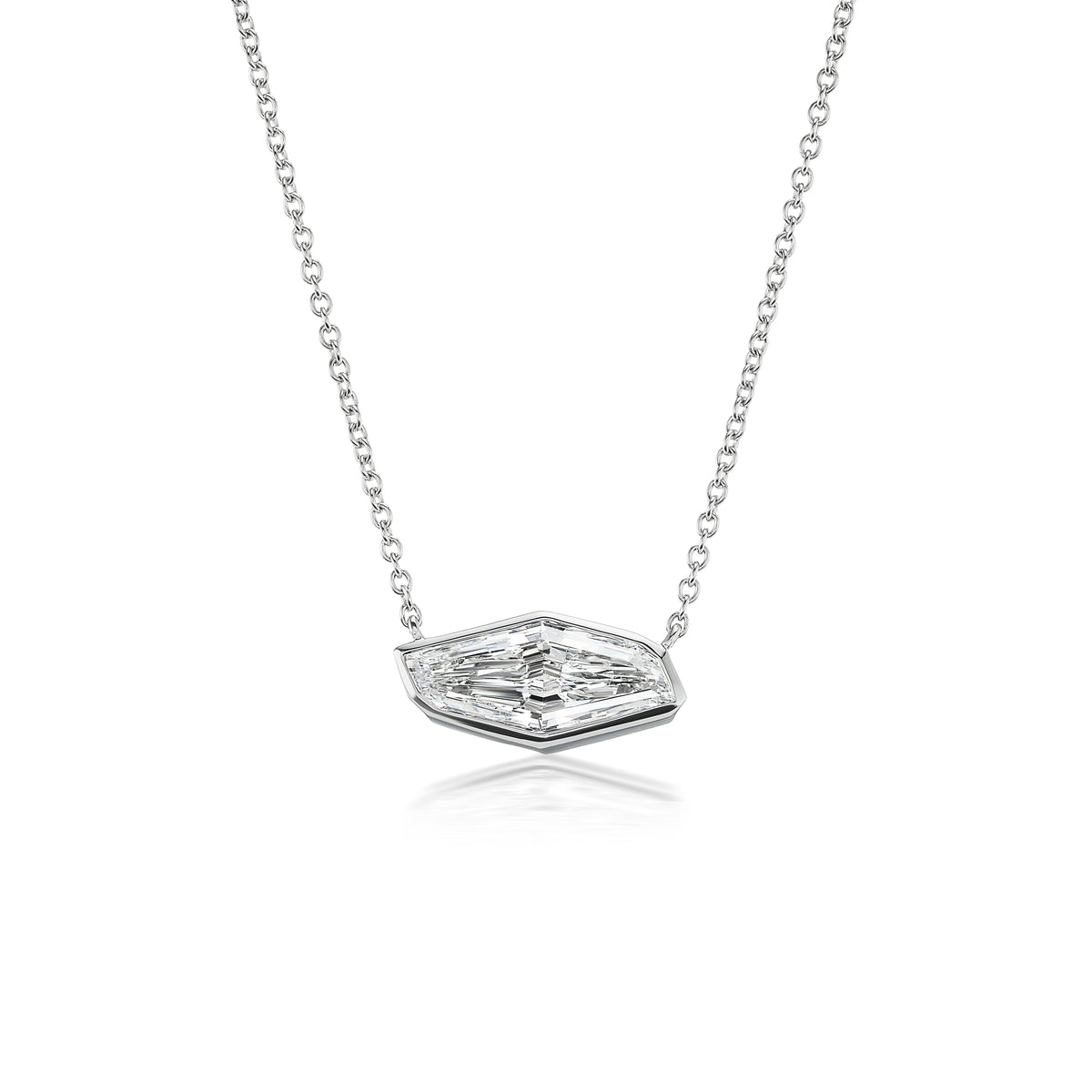 Bezel Set East-West Lozenge Diamond Pendant Necklace in White Gold