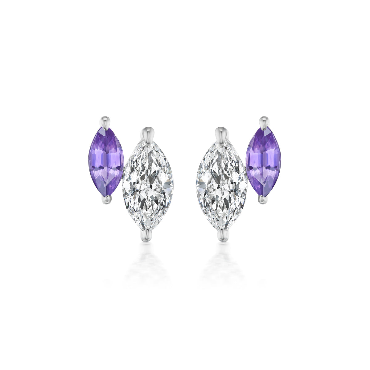 Duo Studs in White Gold with Marquise Diamonds and Sapphires