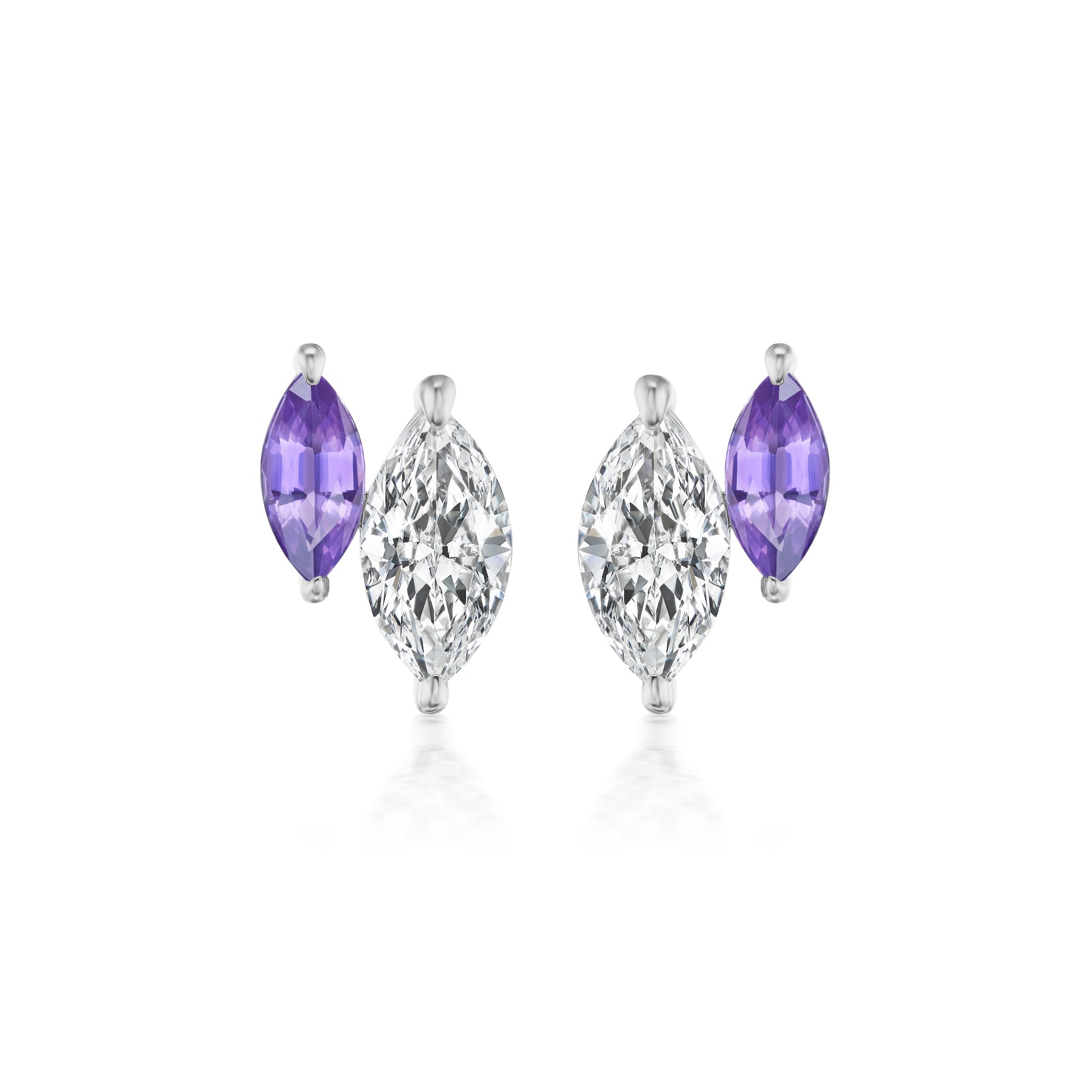 Duo Studs in White Gold with Marquise Diamonds and Sapphires