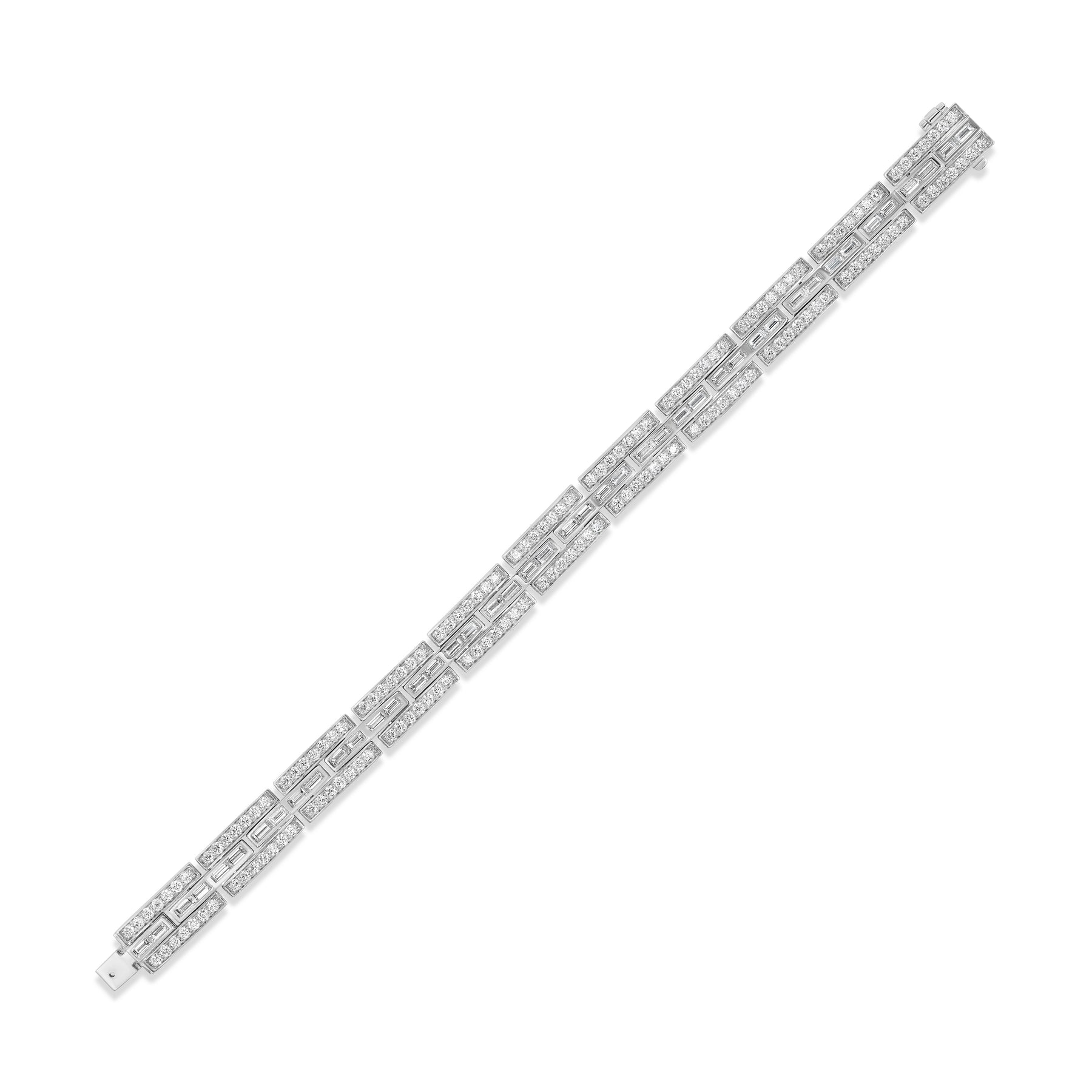 Bezel Set Baguette Diamond Link Bracelet with Pavé in White Gold