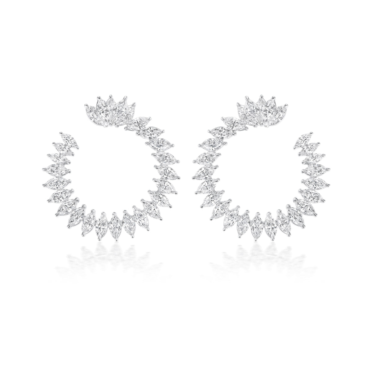 Cluster Marquise Sunshine Front to Back Hoops in White Gold