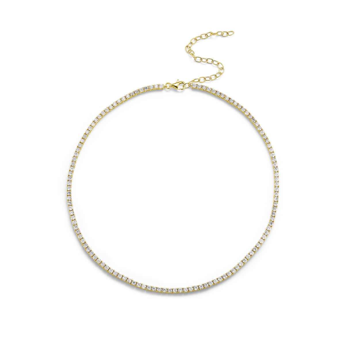 Large Adjustable Round Brilliant Diamond Tennis Necklace in Yellow Gold