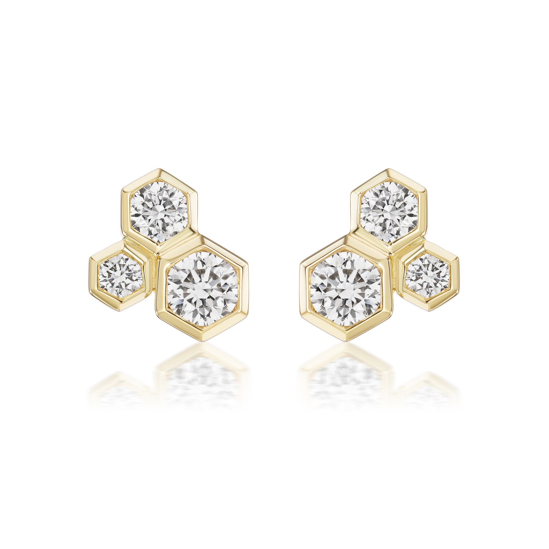 Hexagon Bezel Set Trio Diamond Studs