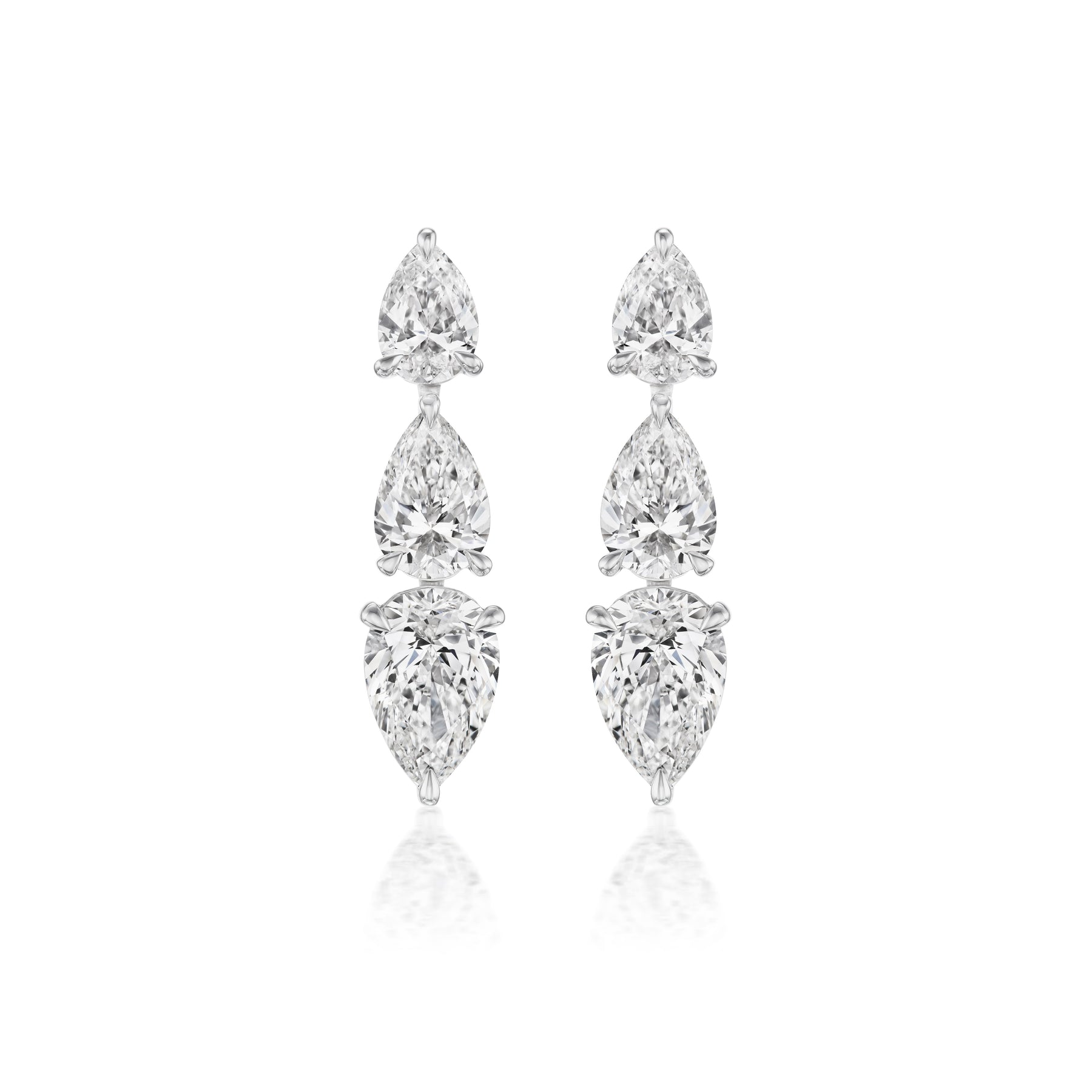 Inverted Pear Shape Diamond Drop Earrings in White Gold