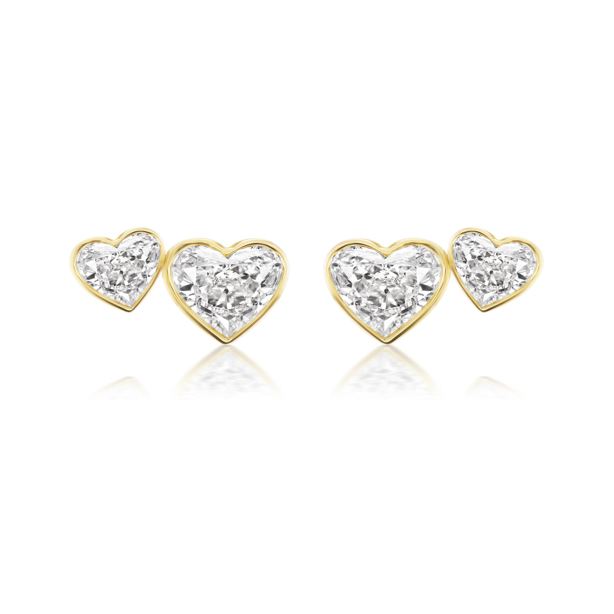 Bezel Set Hear Shape Diamond Duo Studs