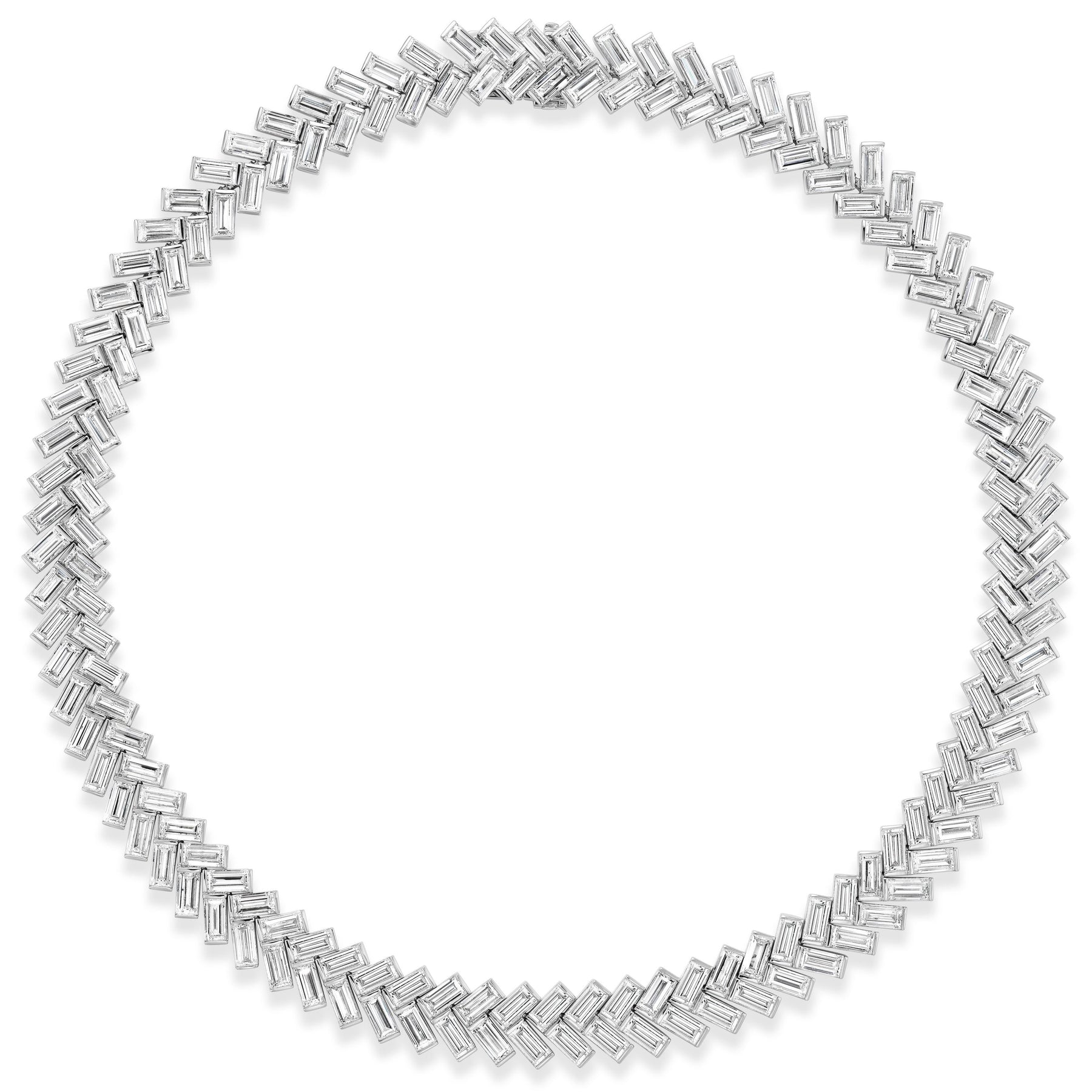 Bezel Set Chevron Diamond Tennis Necklace in White Gold
