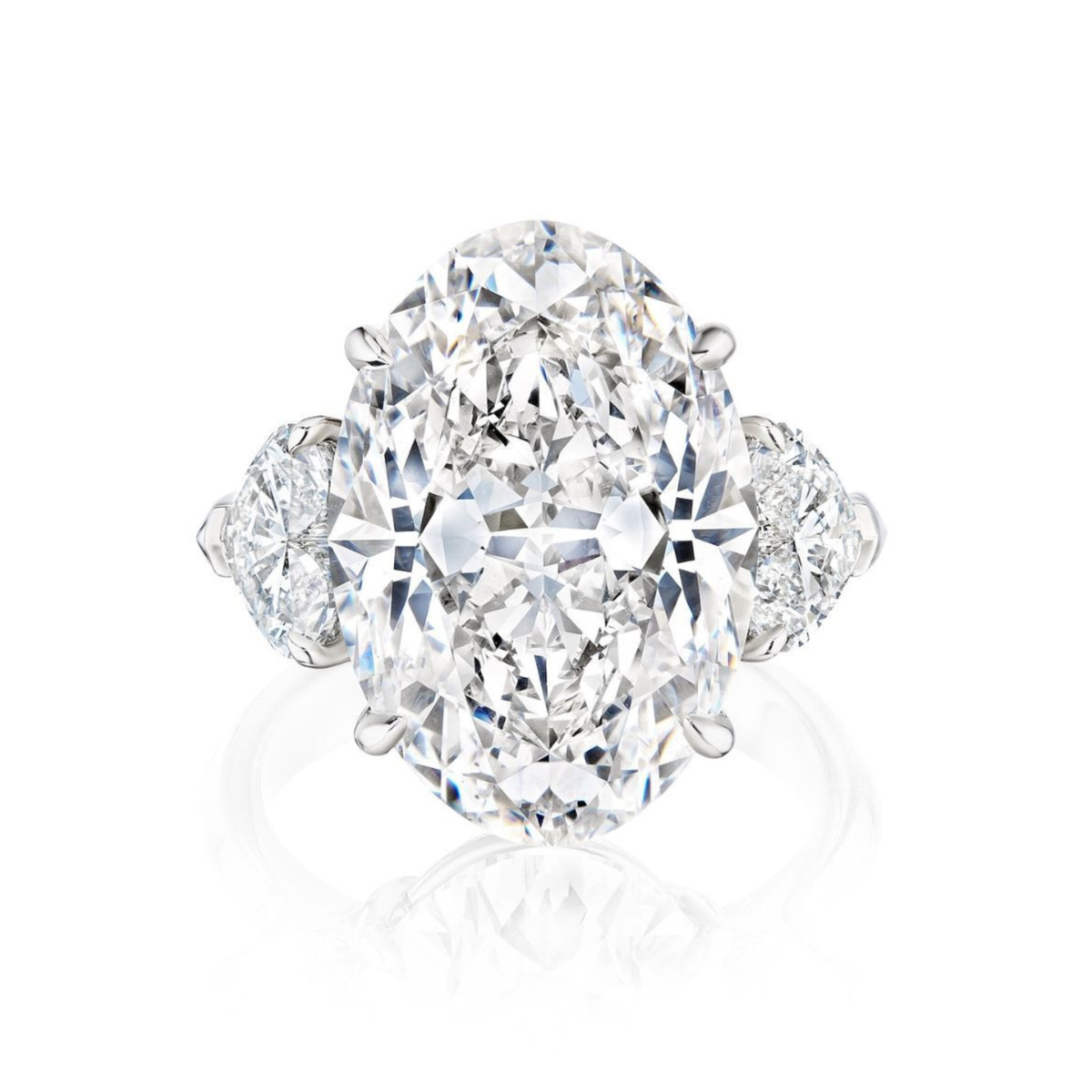 Oval Diamond Engagement Ring with Heart Shape Side Stones