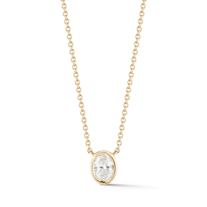 Bezel Set Oval Diamond Solitaire Pendant in Yellow Gold