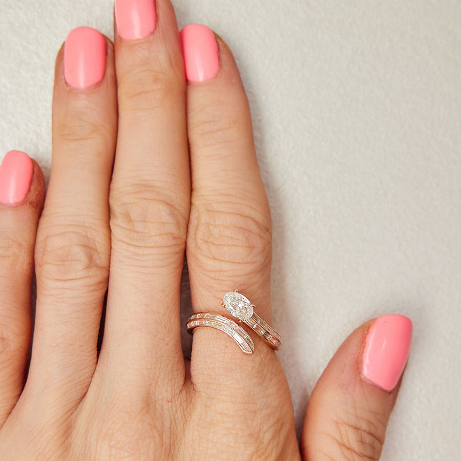 Serpent Wraparound Ring with Oval and Baguette Diamonds