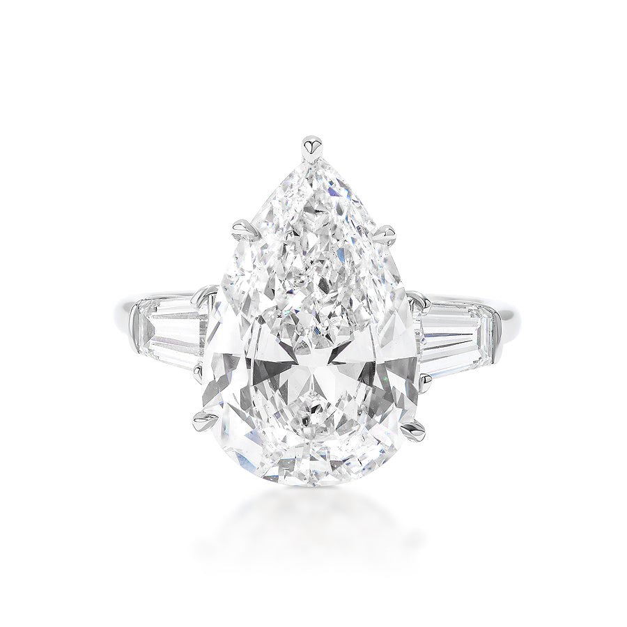 Pear Diamond Engagement Ring with Tapered Baguette Side Stones