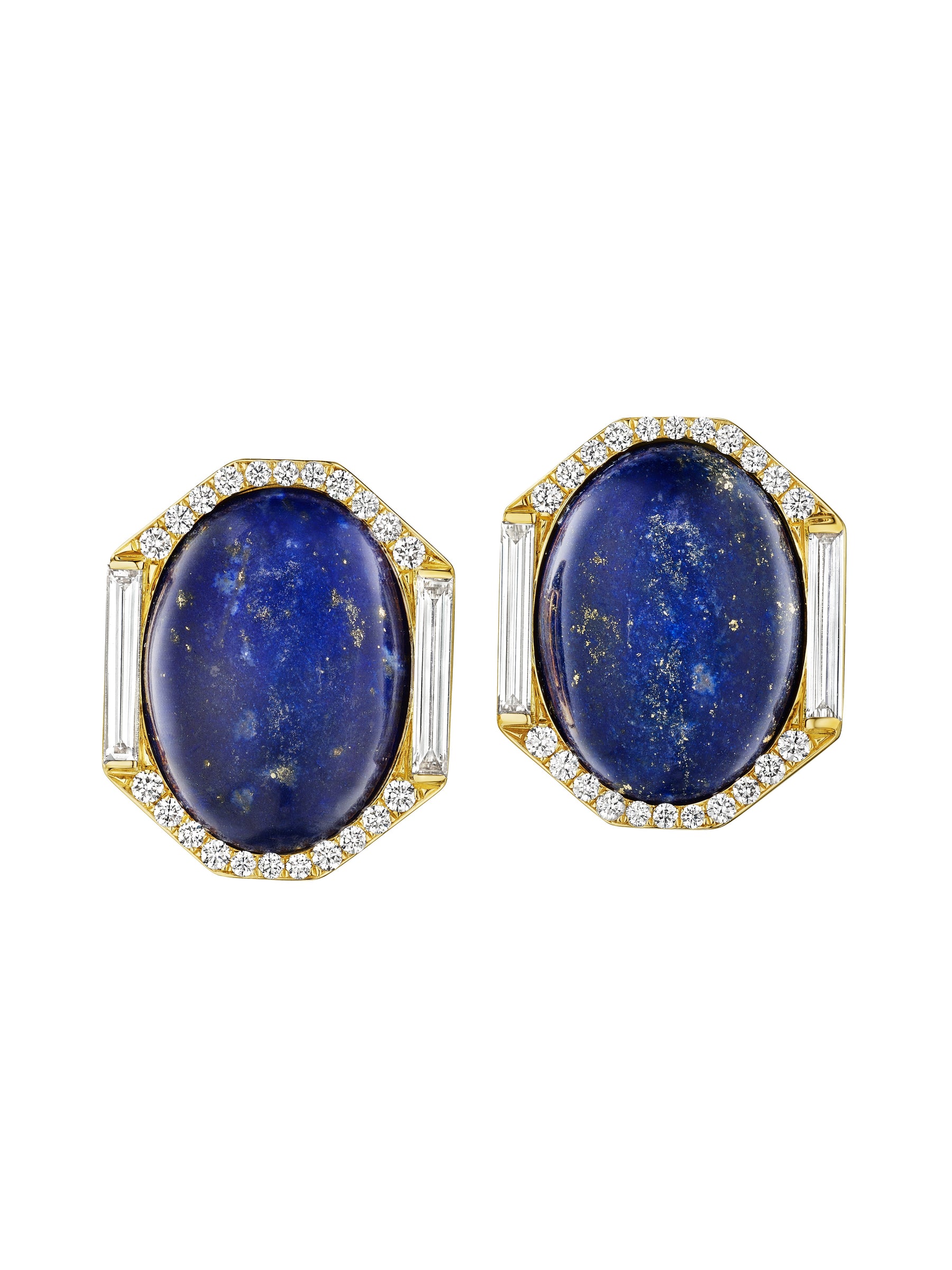 Oval Opal Studs with Elongated Baguette Diamonds and Pavé