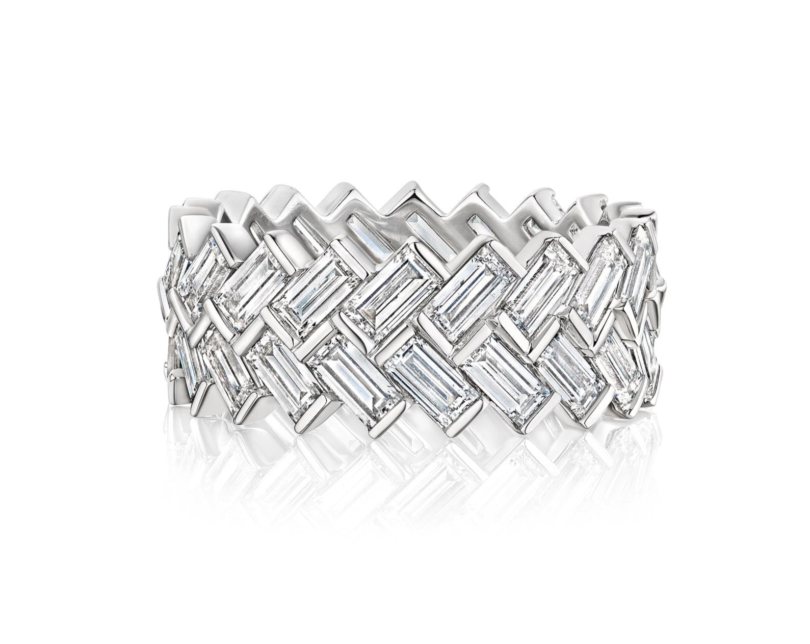 Half-Bezel Set Chevron Diamond Eternity Band in White Gold