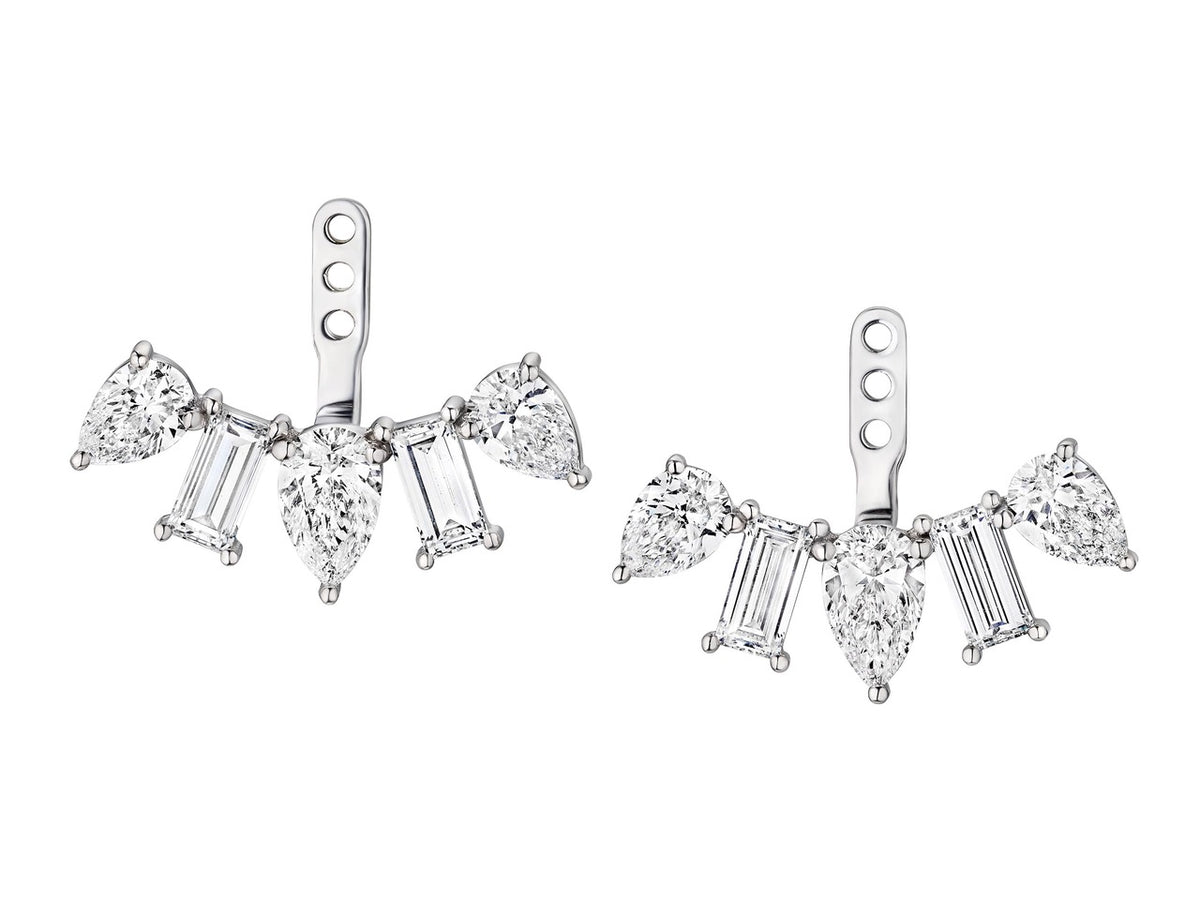 Alternating Pear Shape and Emerald Cut Diamond Ear Jackets