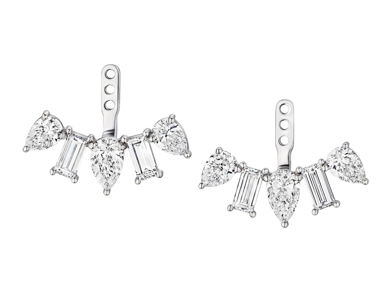 Alternating Pear Shape and Emerald Cut Diamond Ear Jackets