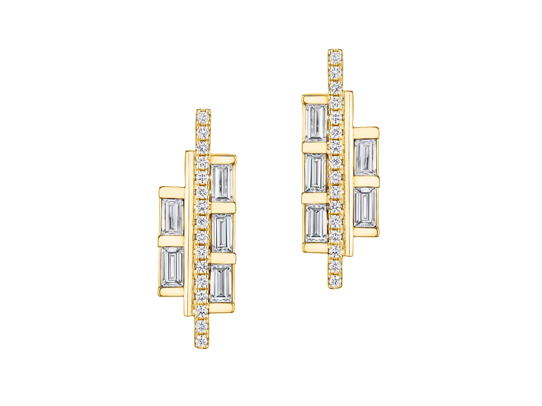 Empire Baguette Diamond Studs in Yellow Gold