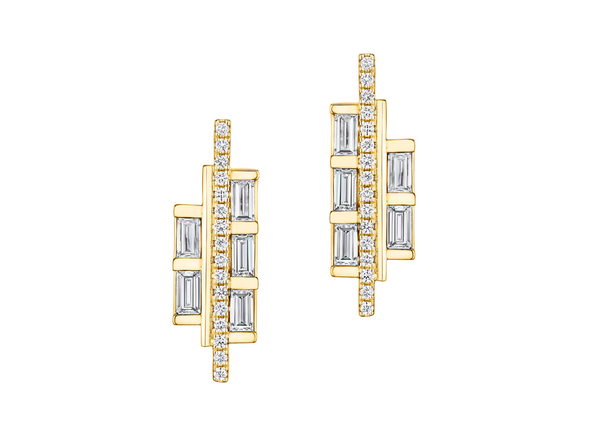 Art Deco Baguette Diamond Studs in Yellow Gold
