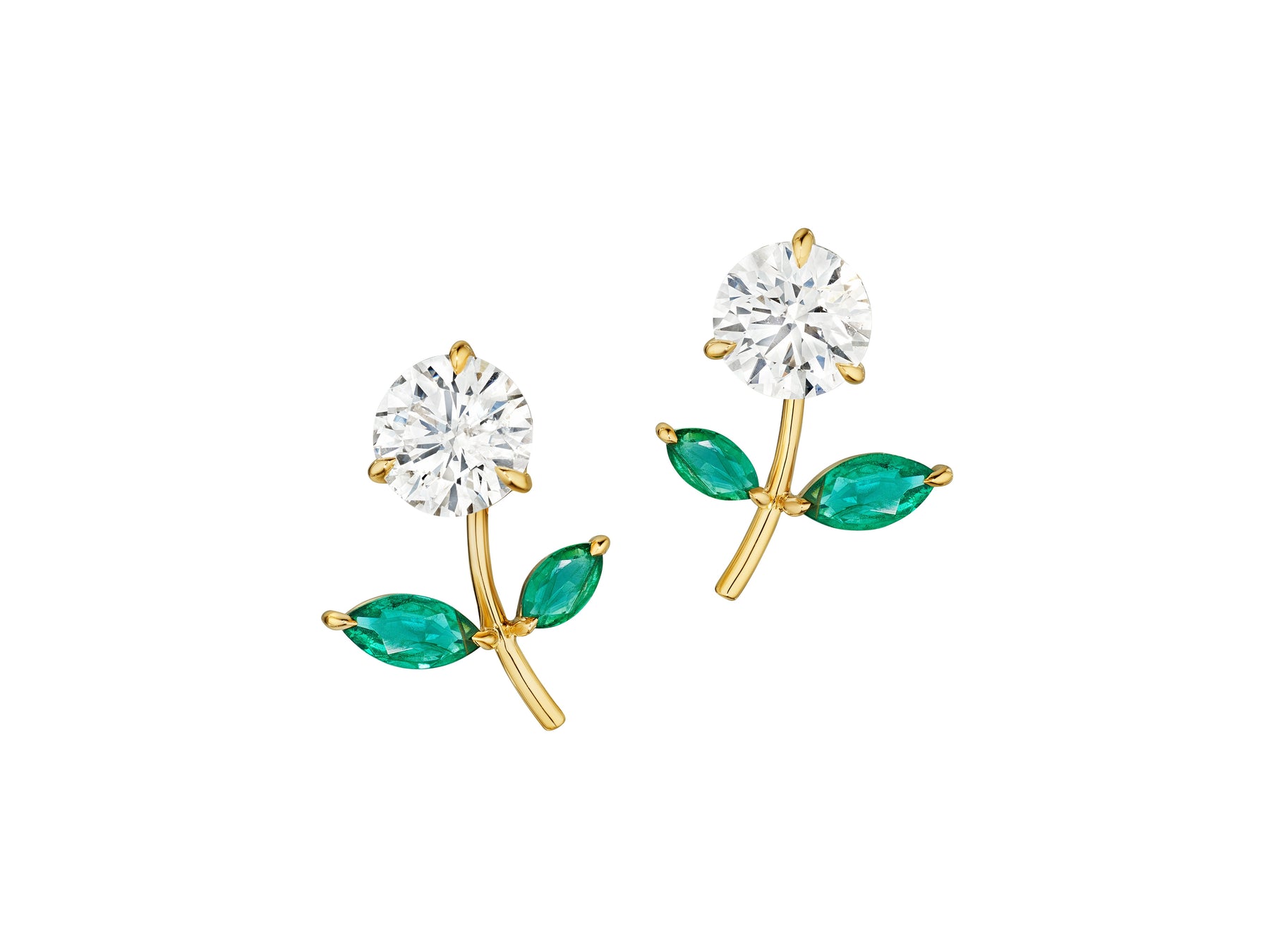 Flower Ear Jackets with Marquise Emerald Petals in Yellow Gold