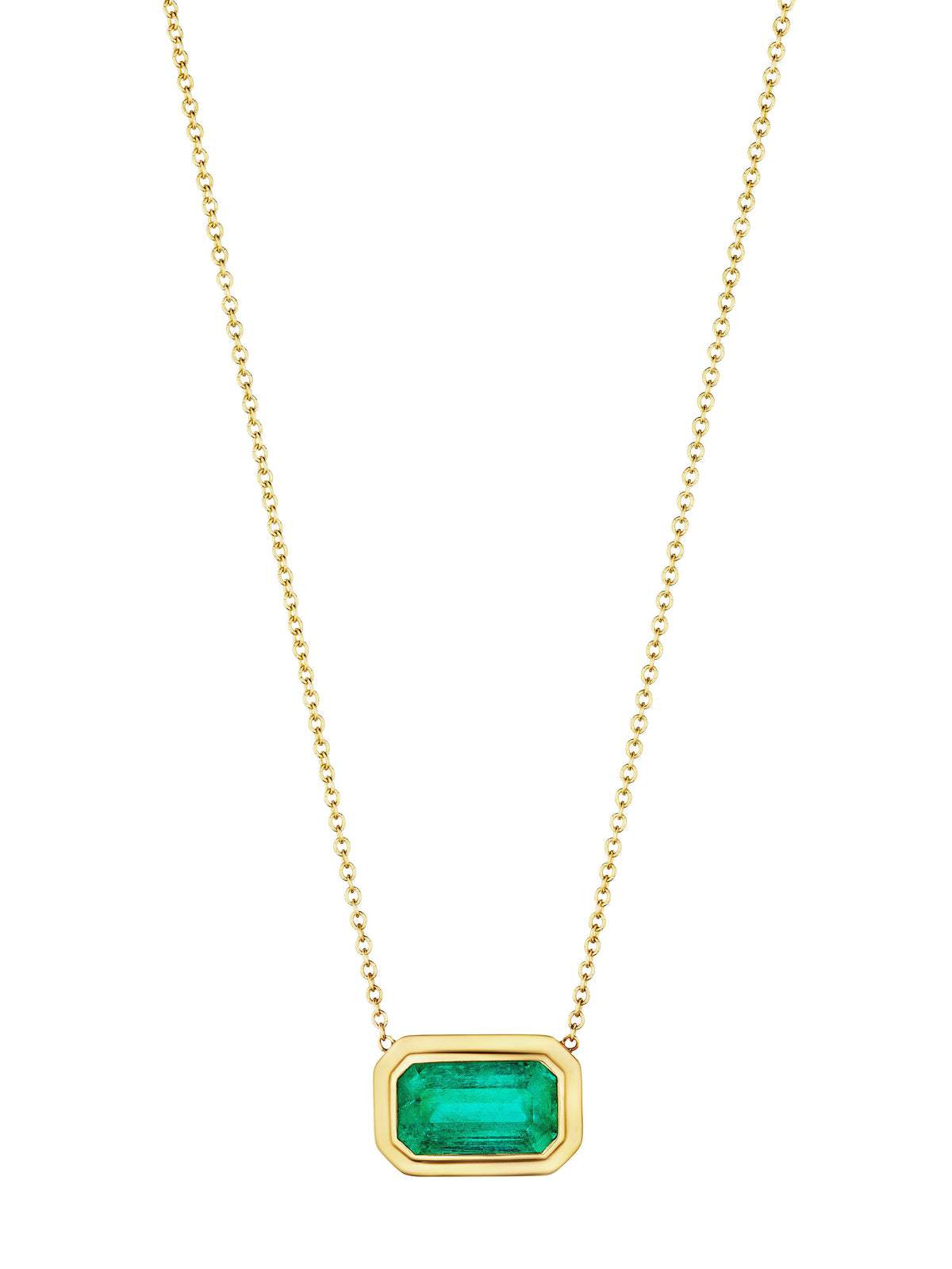 East-West Bezel Set Pendant with Emerald Cut Emerald in Yellow Gold