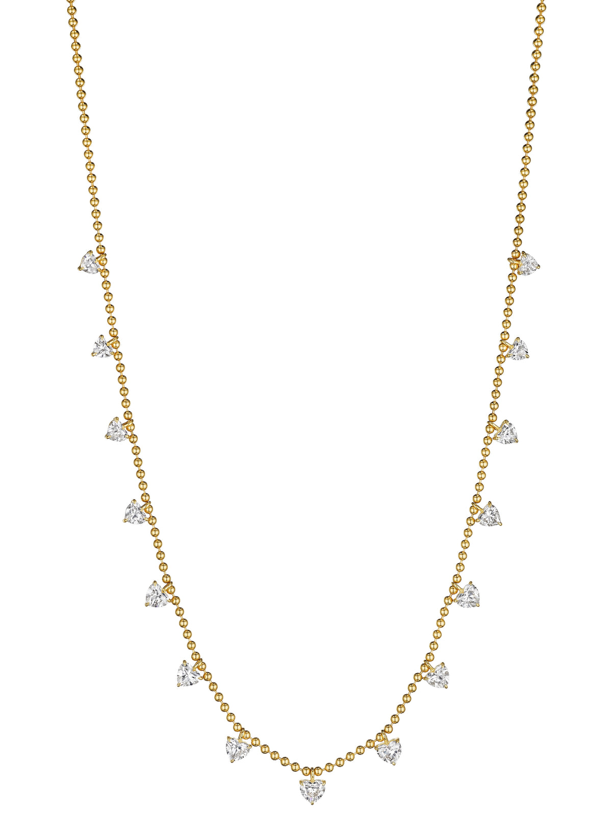 Heart Shape Diamond Station Necklace with Yellow Gold Ball Chain