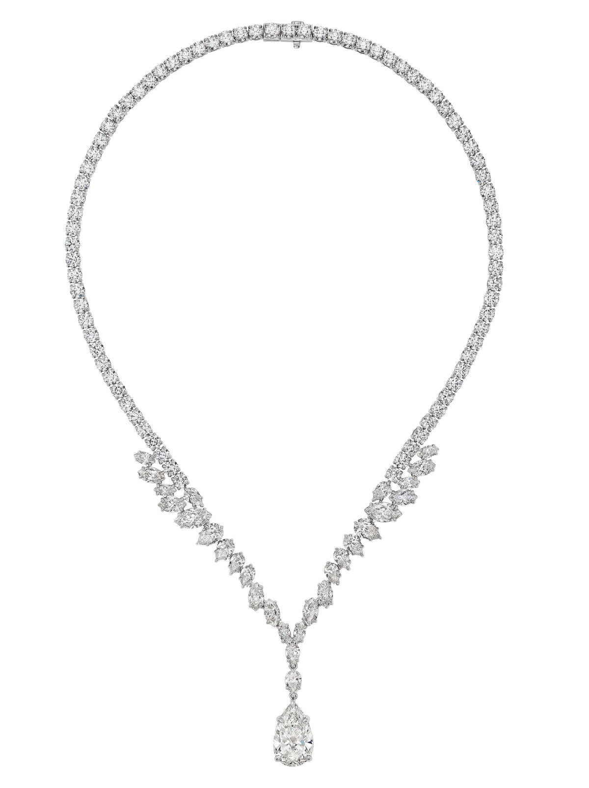 Mixed Shape Diamond Tennis Necklace in White Gold