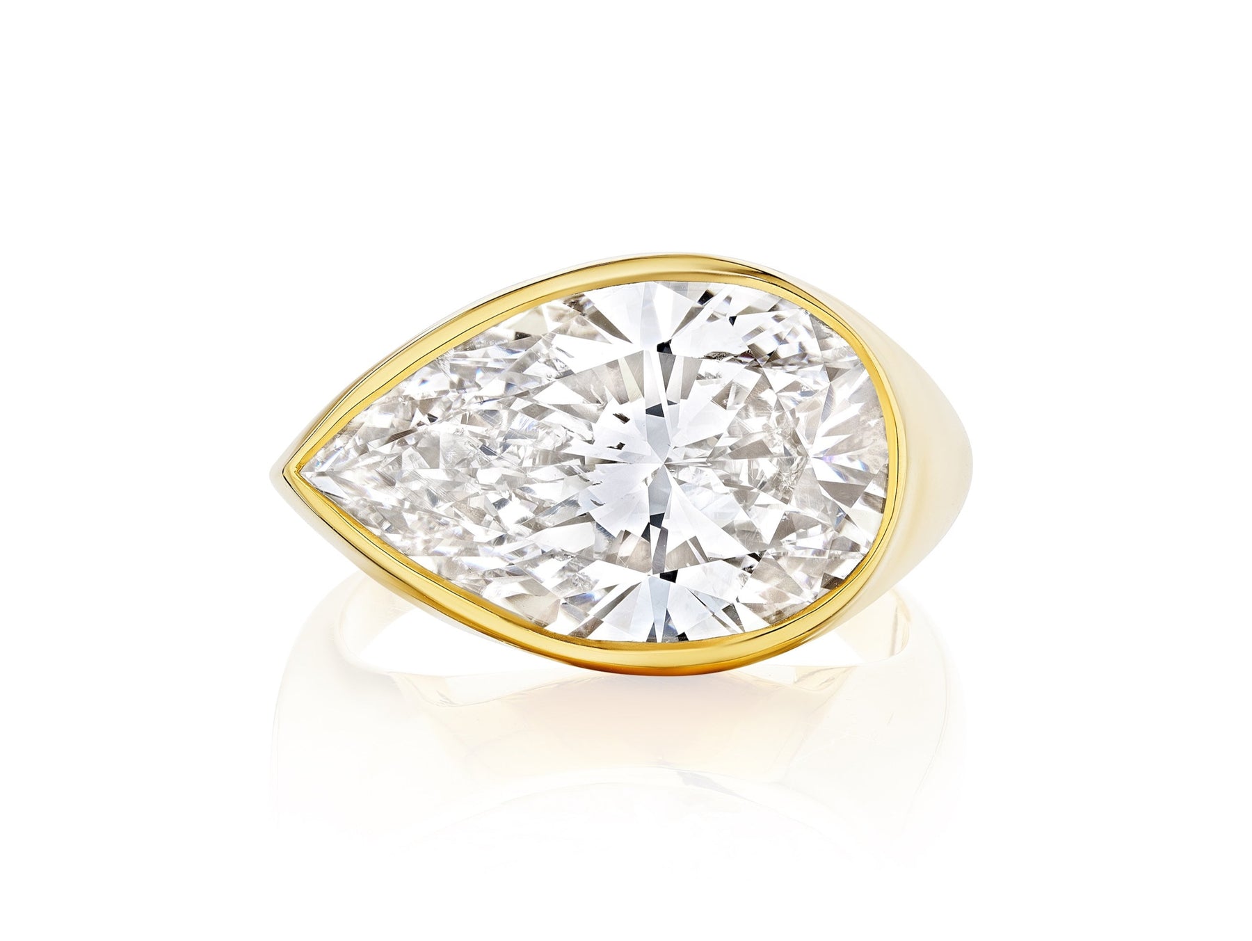 East-West Bezel Set Pear Shape Diamond Ring in Yellow Gold