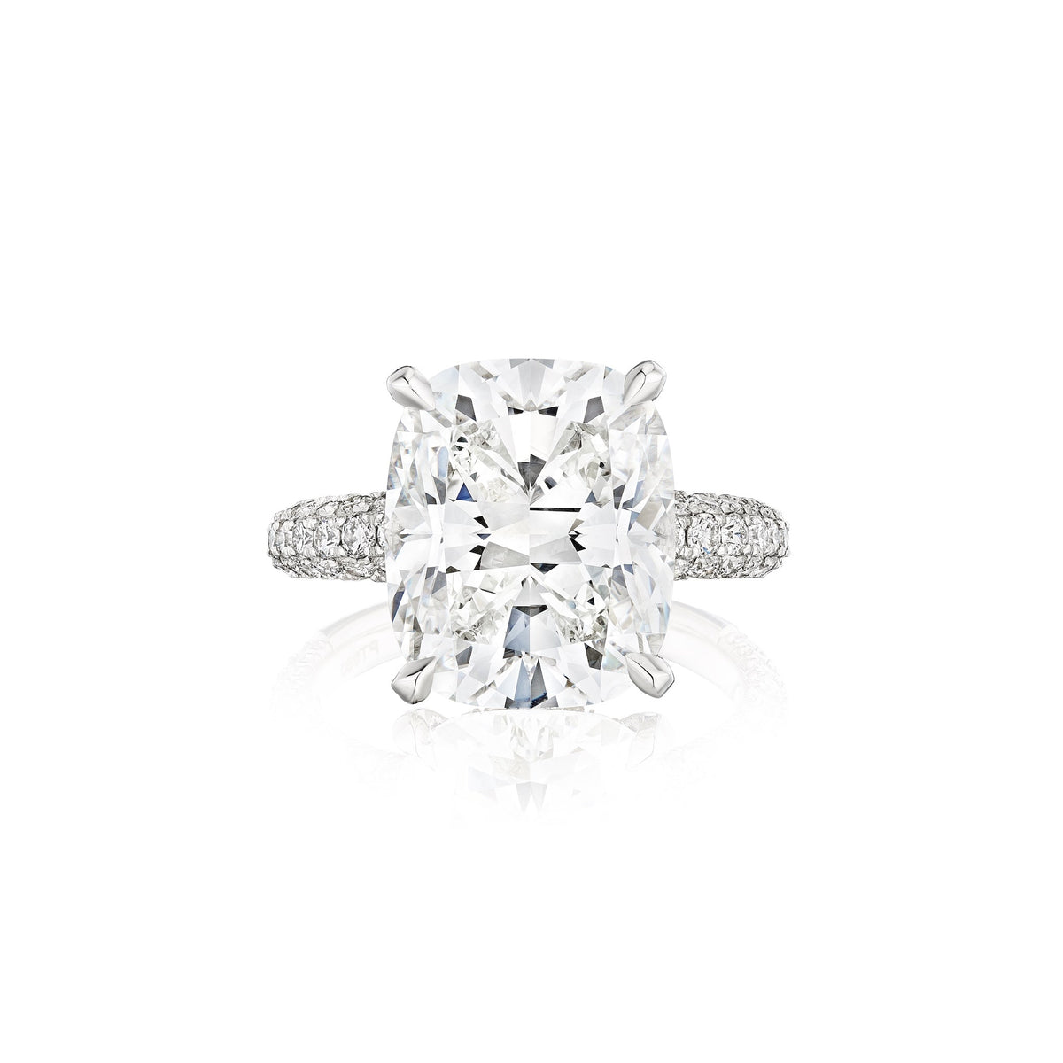 Cushion Cut Diamond Engagement Ring with Pavé Band