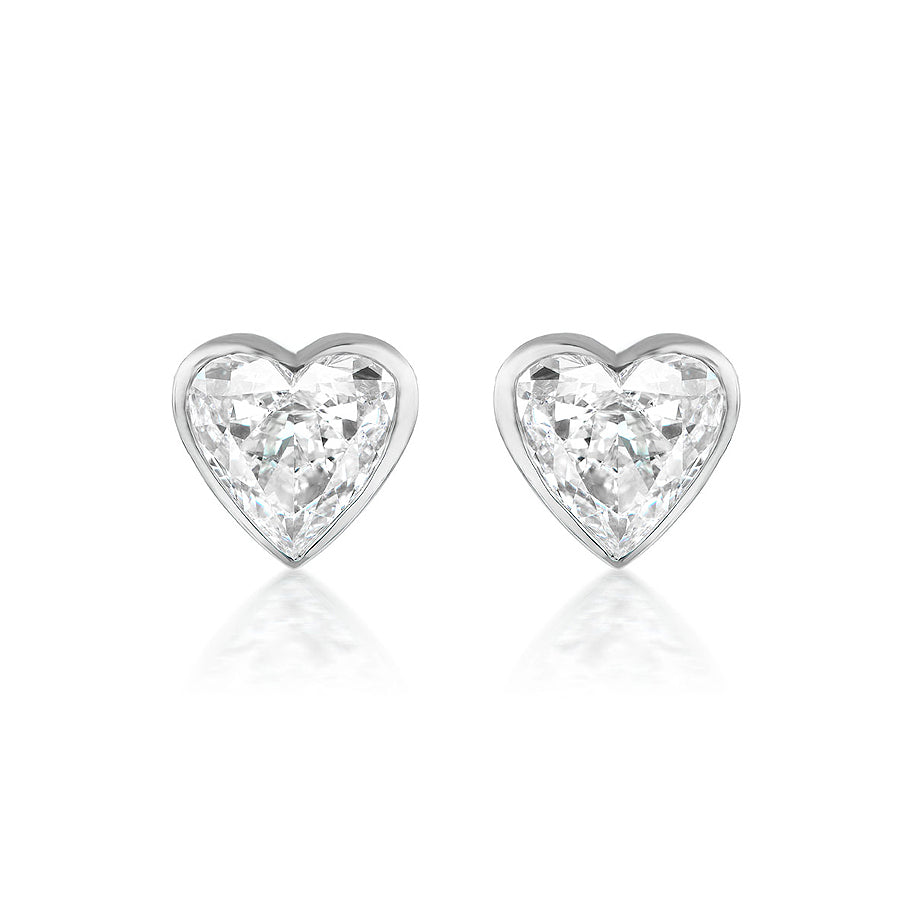 Bezel Set Diamond Heart Studs in White Gold
