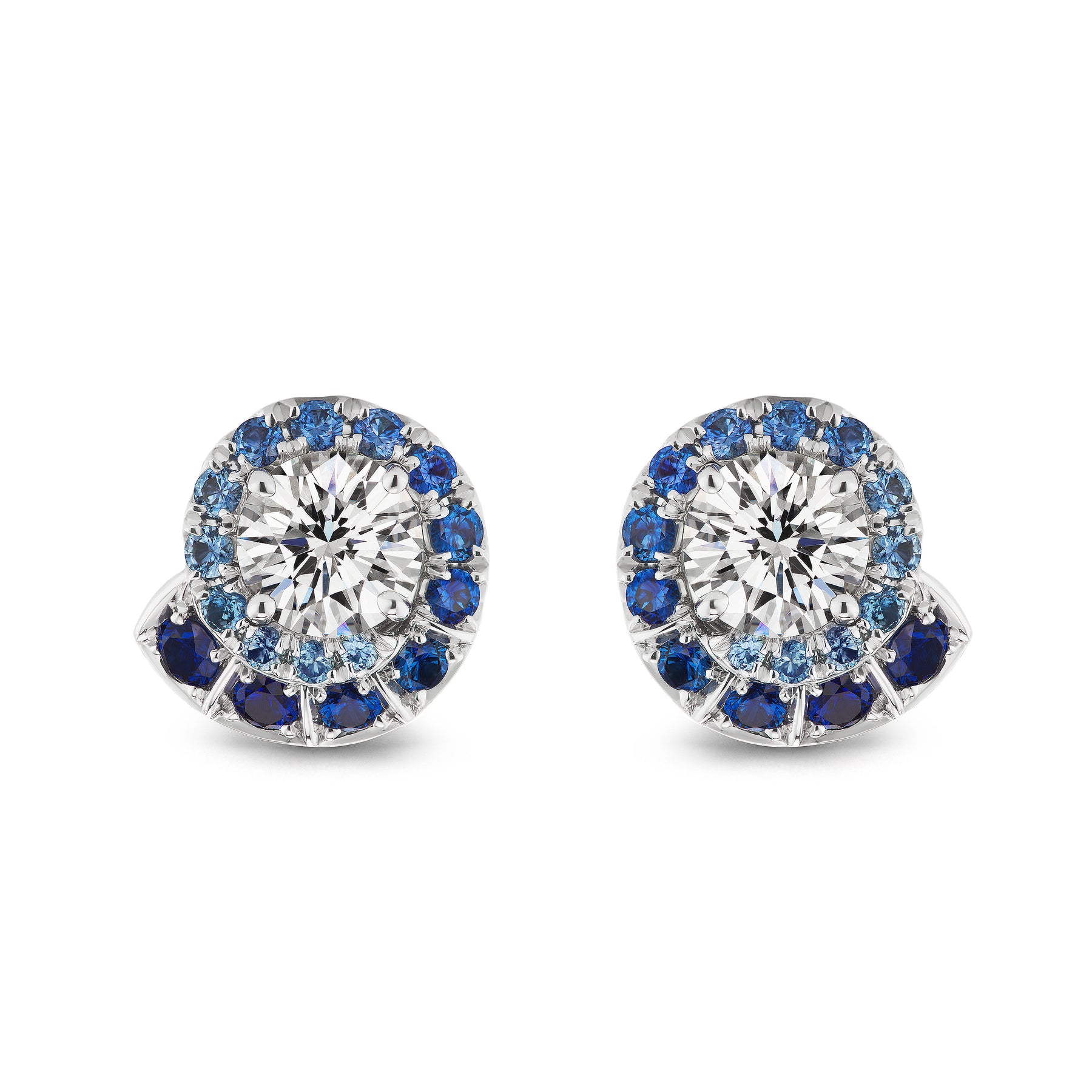 Ombré Swirl Ear Jackets in White Gold with Multicolor Sapphires