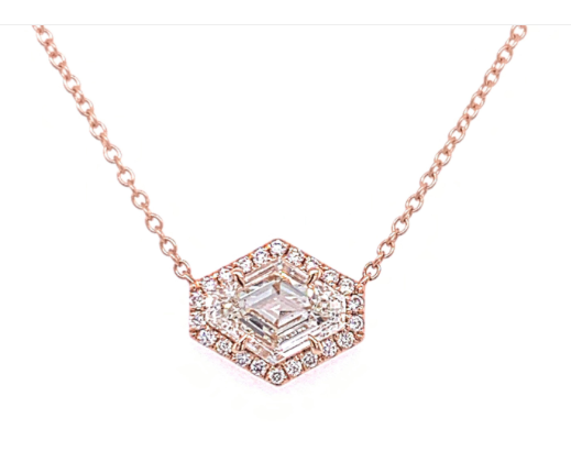 East-West Shield Diamond Pendant with Halo in Rose Gold