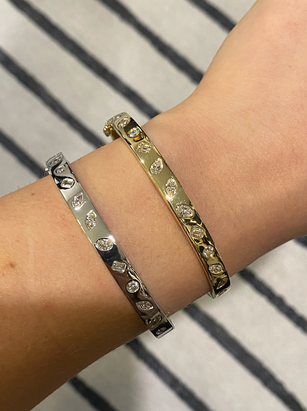 Burnish Set Mixed Shape Diamond Bangle