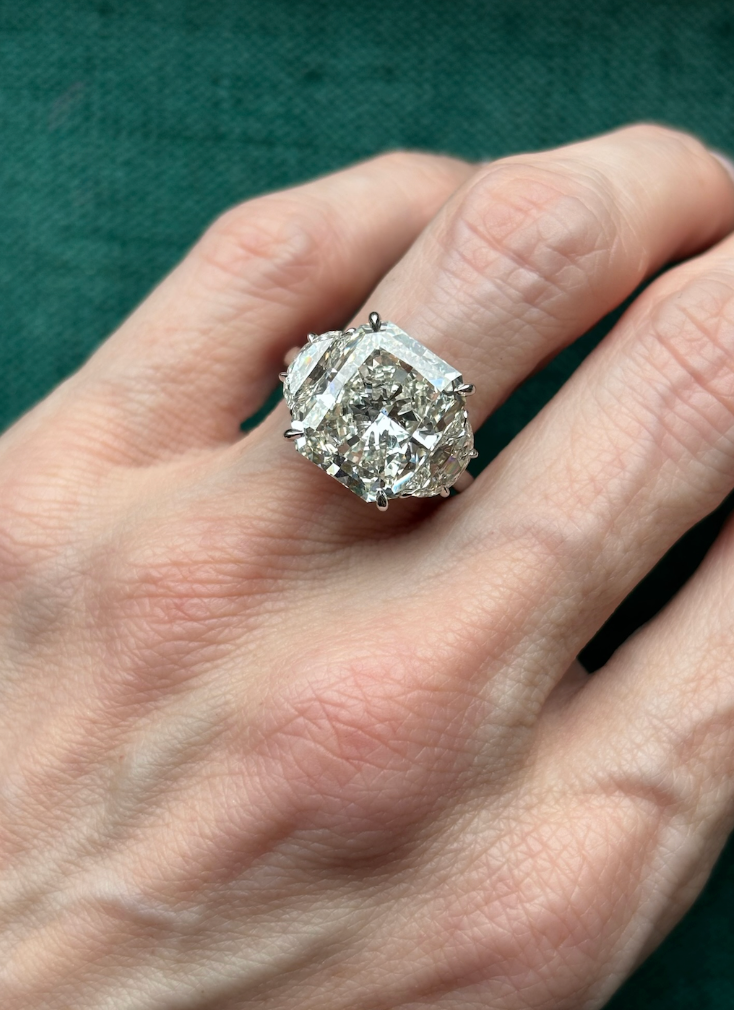 Cushion Cut Diamond Engagement Ring with Half Moon Side Stones