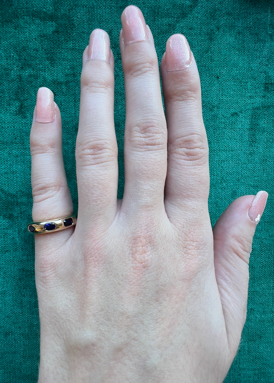 Wedding Band in Yellow Gold with Burnish Set Mixed Shape Sapphires