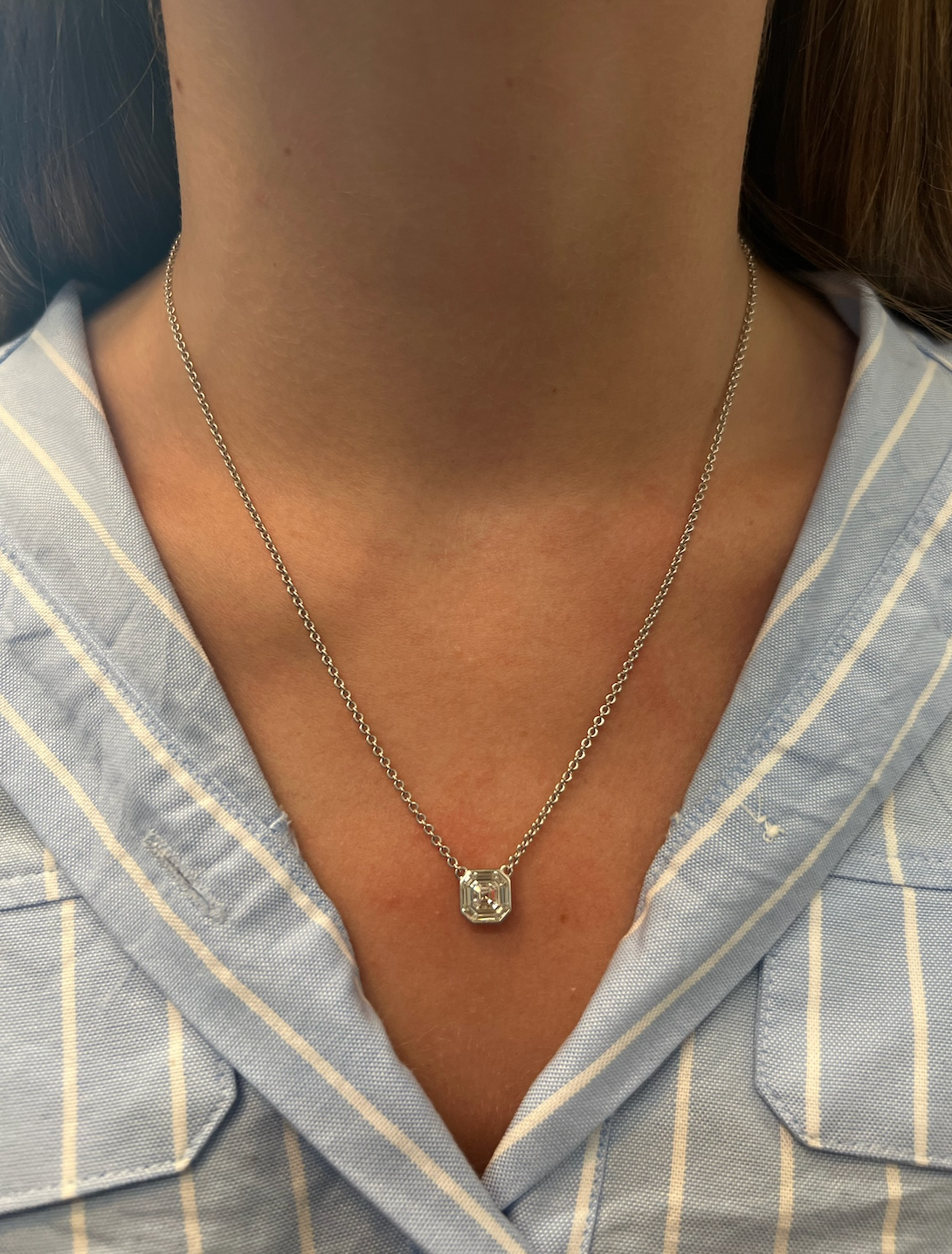 Mosaic Pendant Necklace with Asscher Cut Diamond and Yellow Gold Chain