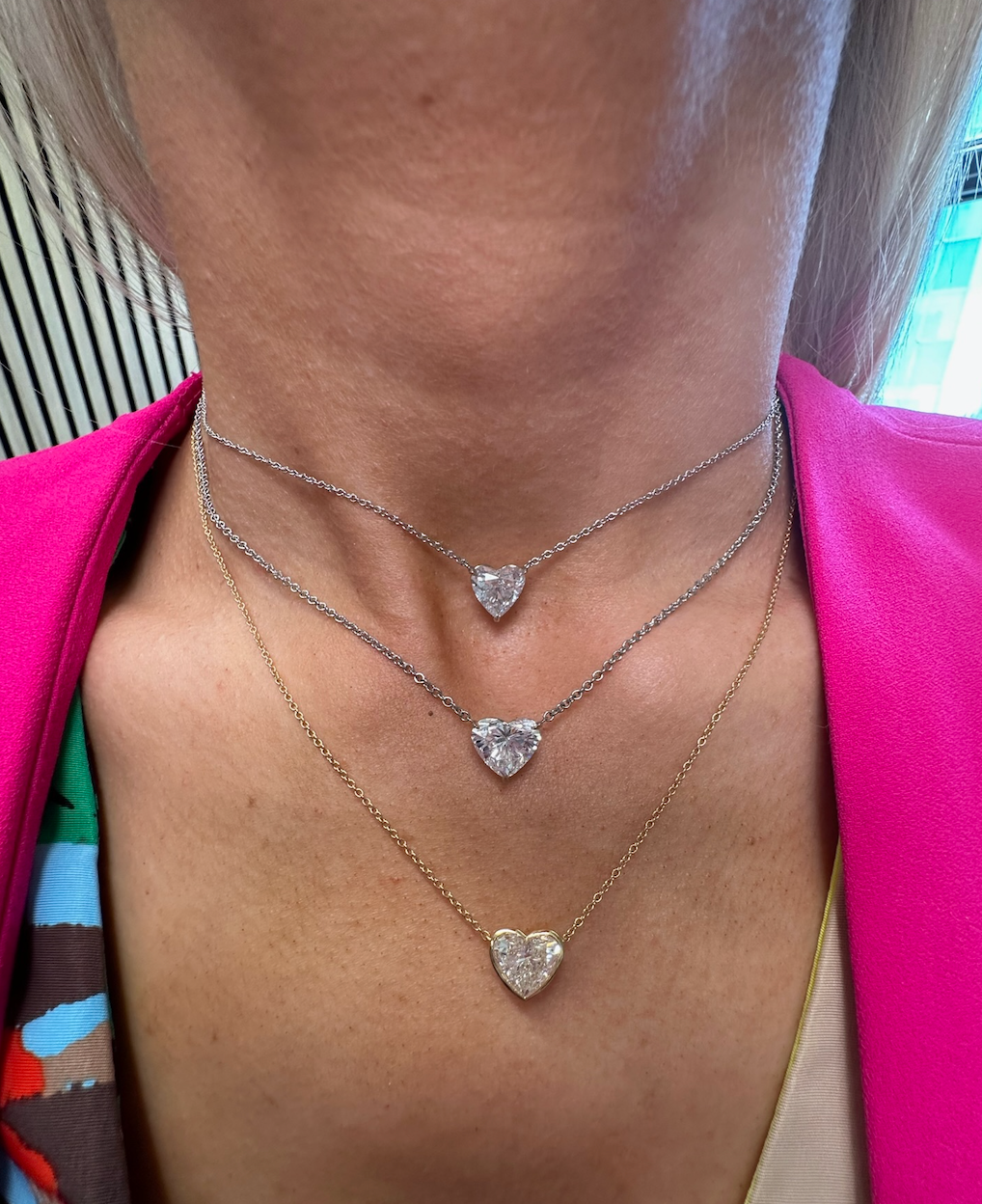 Bezel Set Heart Shape Diamond Pendant Necklace