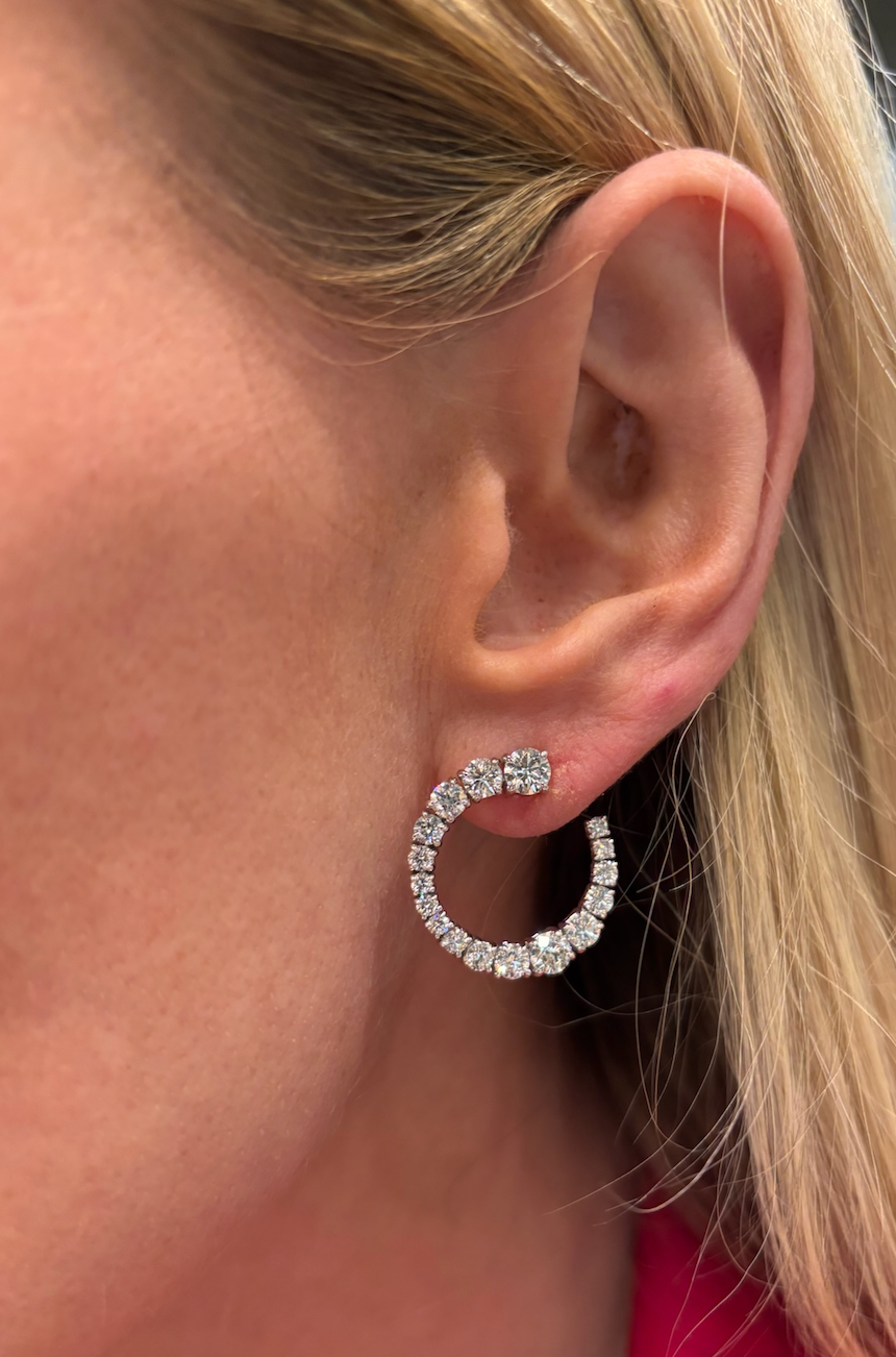 Wave Round Diamond Front to Back Hoops in White Gold