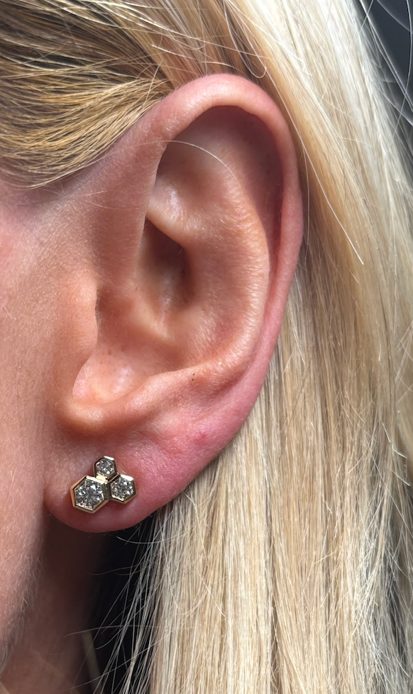 Hexagon Bezel Set Trio Diamond Studs