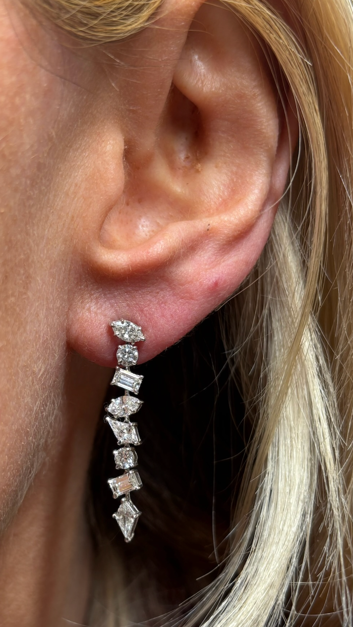 Mixed Shape Diamond Drop Earrings in White Gold