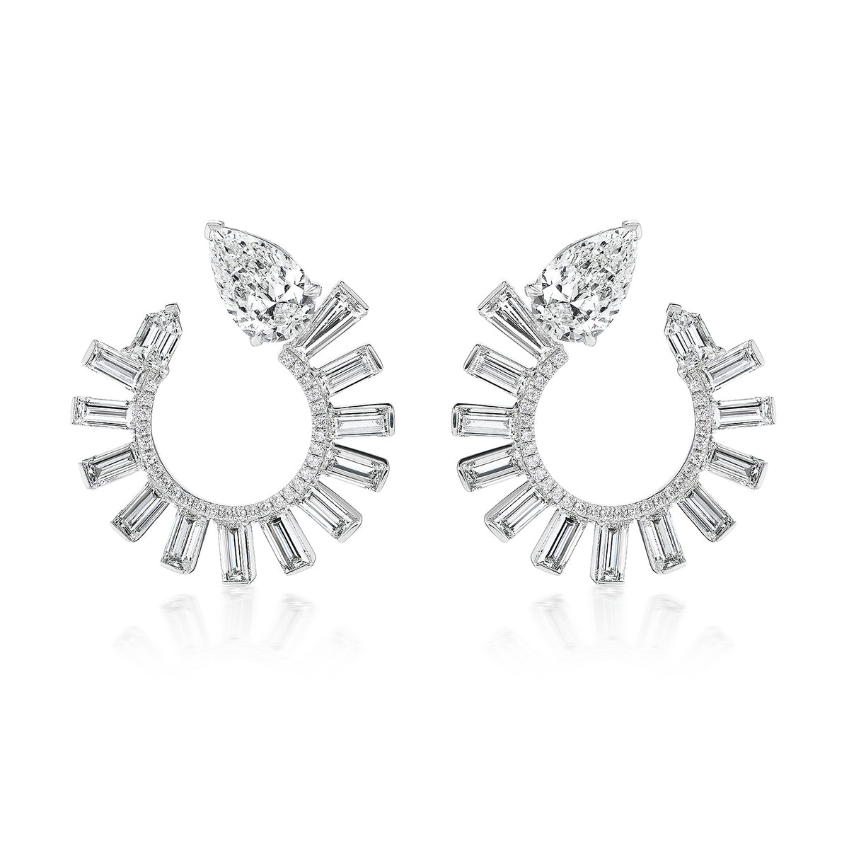 Serpent Front-to-Back Hoops in White Gold with Mixed Shape Diamonds
