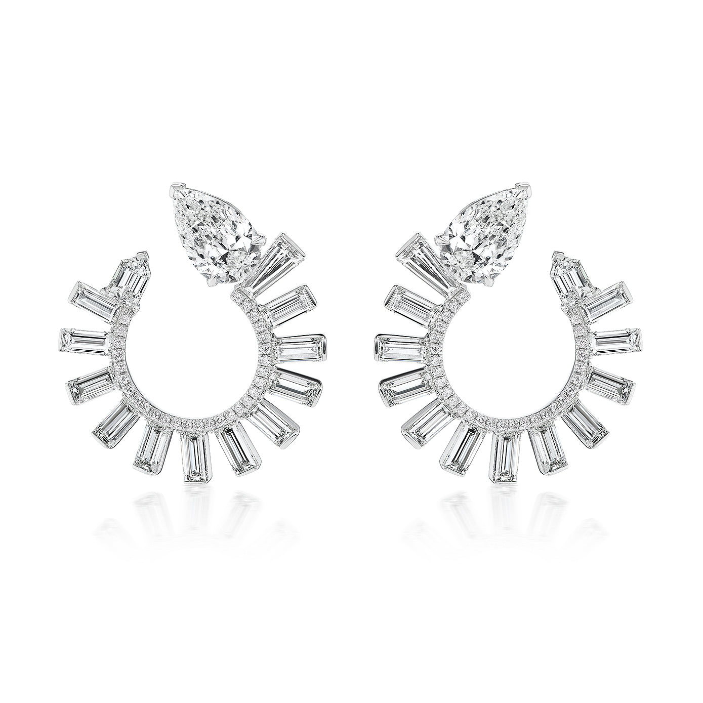 Serpent Front-to-Back Hoops in White Gold with Mixed Shape Diamonds