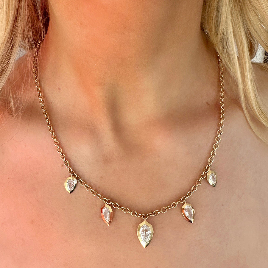 Disco Necklace in Yellow Gold with Step Cut Pear Diamonds