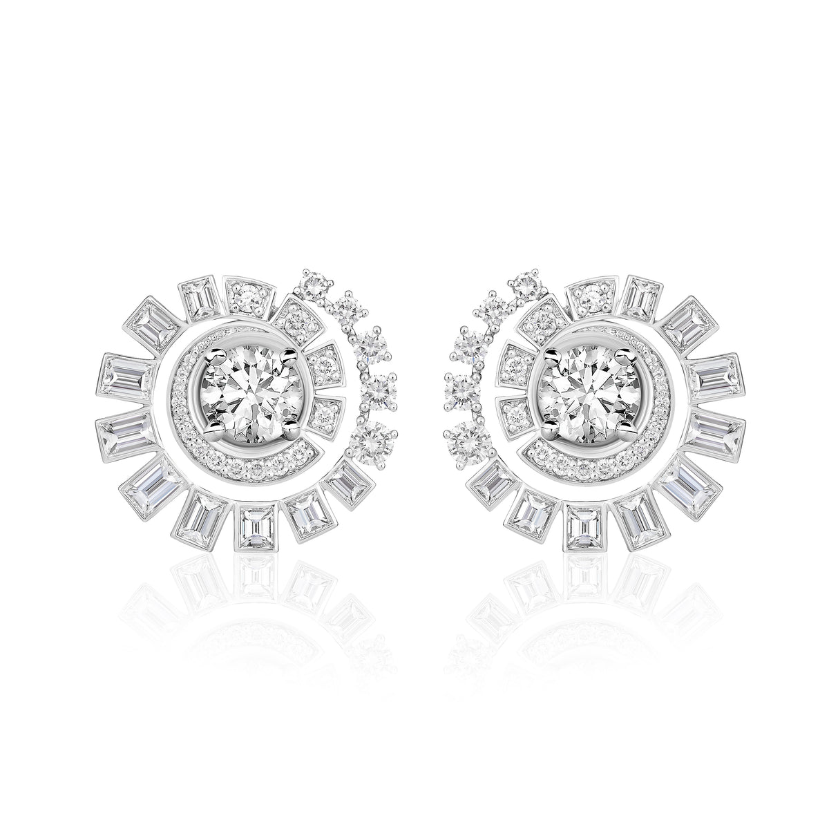 Celestial Swirl Ear Jackets in White Gold with Mixed Shape Diamonds