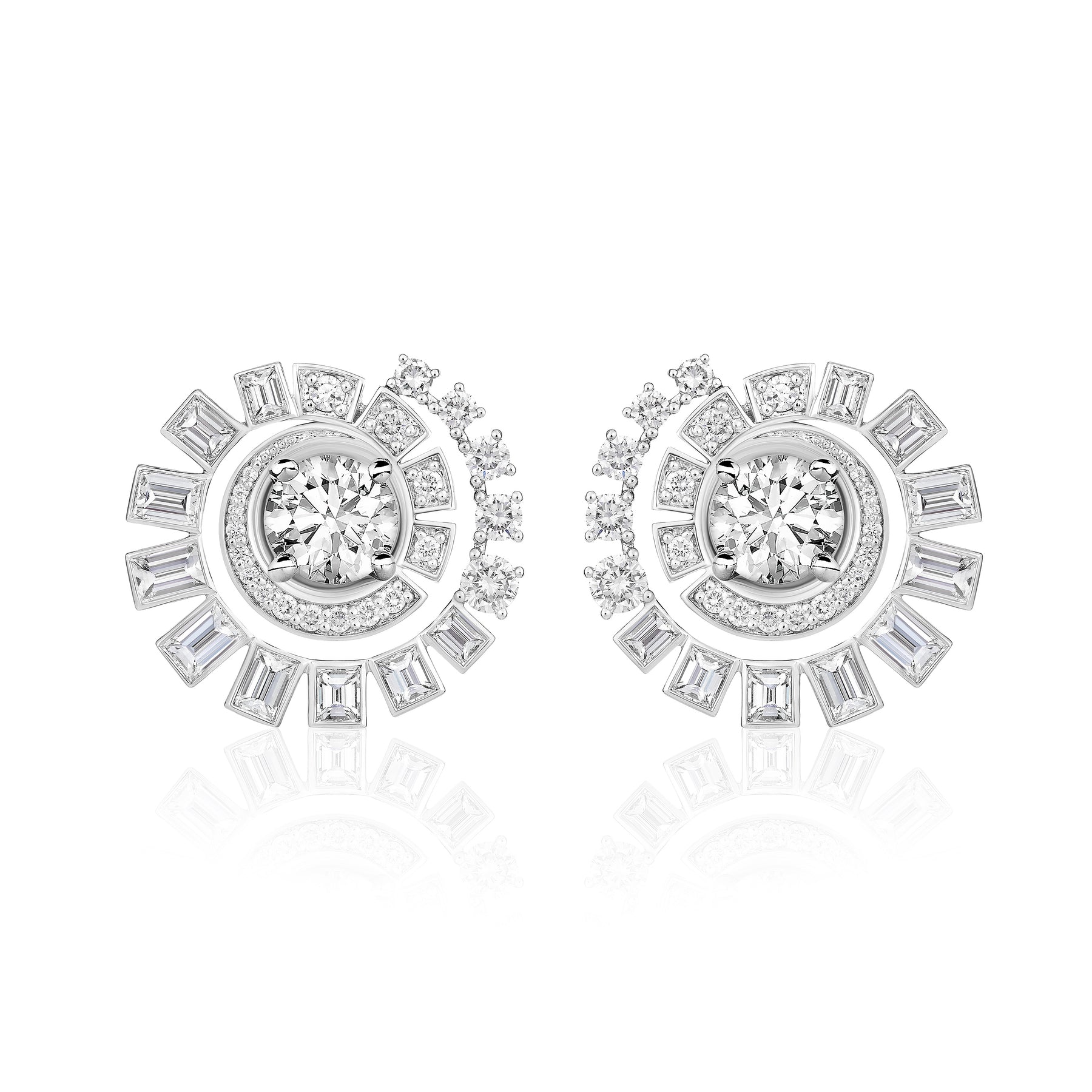 Celestial Swirl Ear Jackets in White Gold with Mixed Shape Diamonds