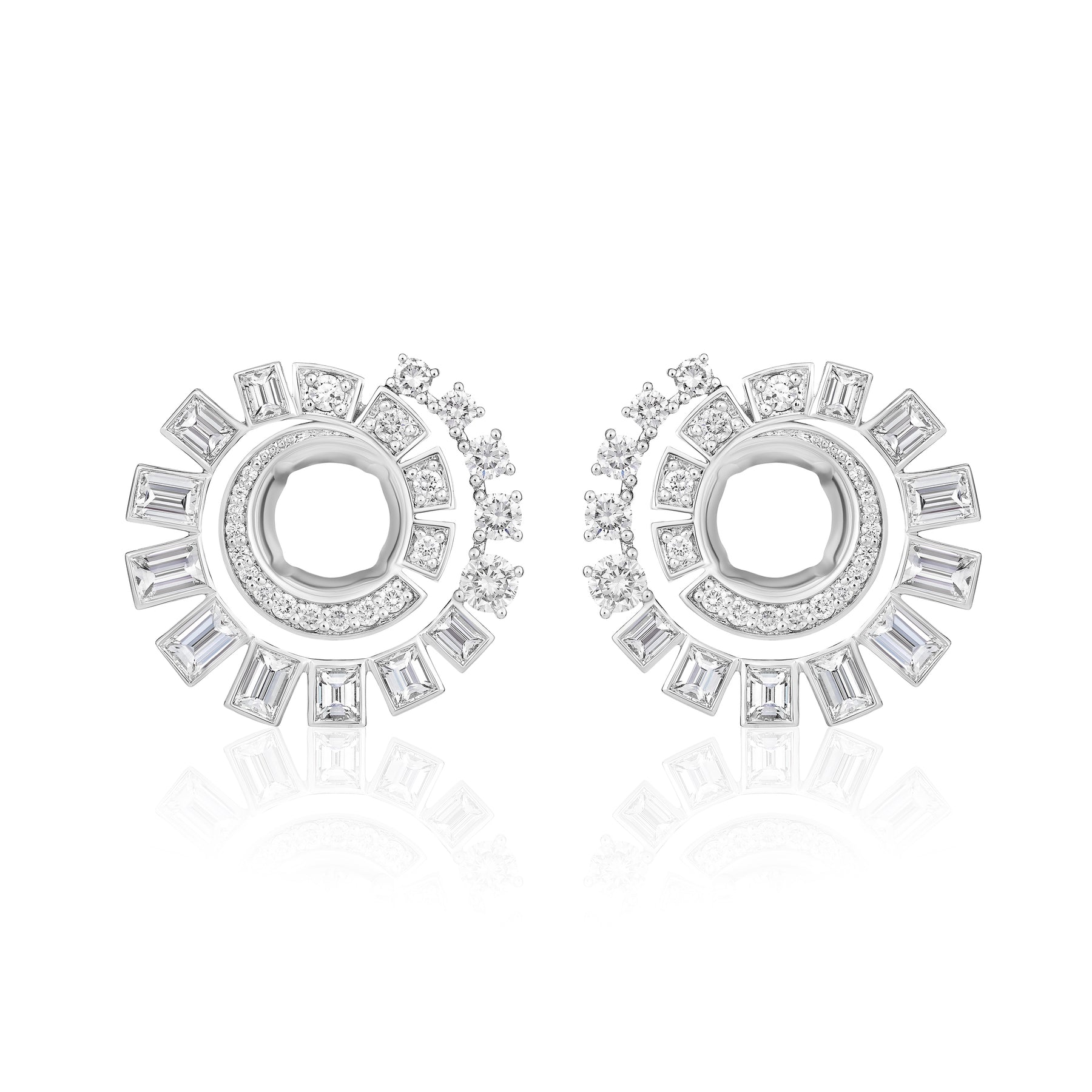 Celestial Swirl Ear Jackets in White Gold with Mixed Shape Diamonds