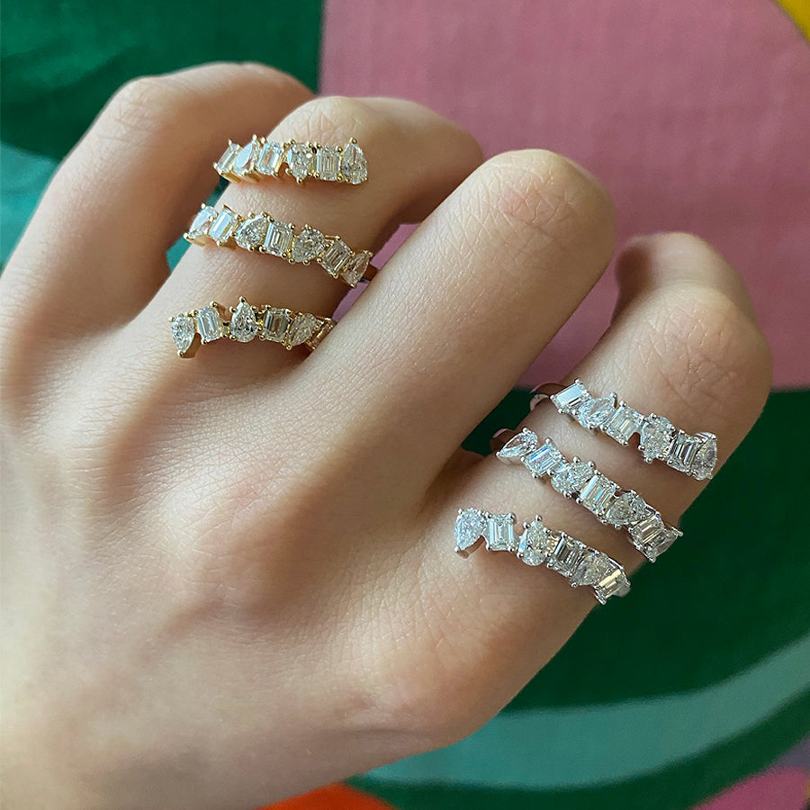 Triple Wraparound Ring With Mixed Shape Diamonds