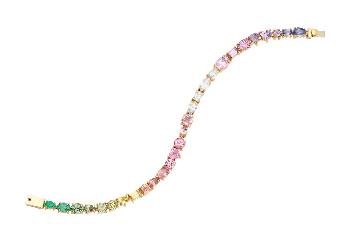 Mixed Shape Diamond and Multicolor Sapphire Tennis Bracelet