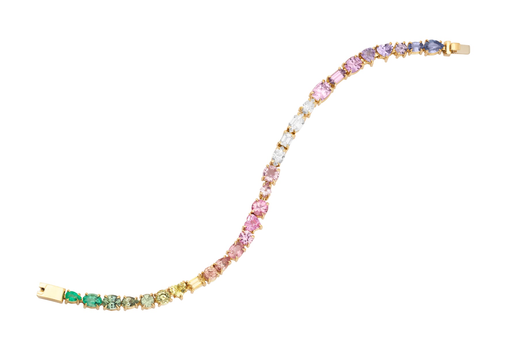 Mixed Shape Diamond and Multicolor Sapphire Tennis Bracelet