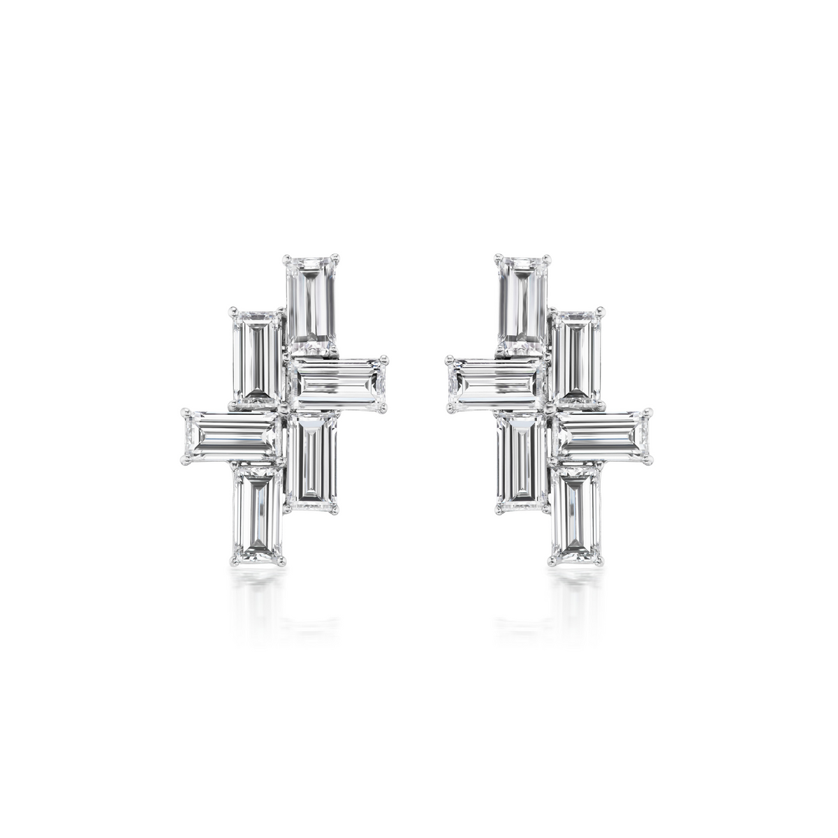 Tetris Studs with Baguette Diamonds in White Gold