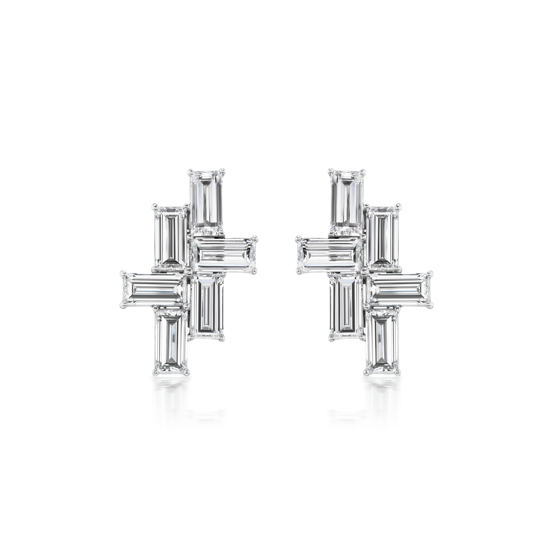 Tetris Studs with Baguette Diamonds in White Gold
