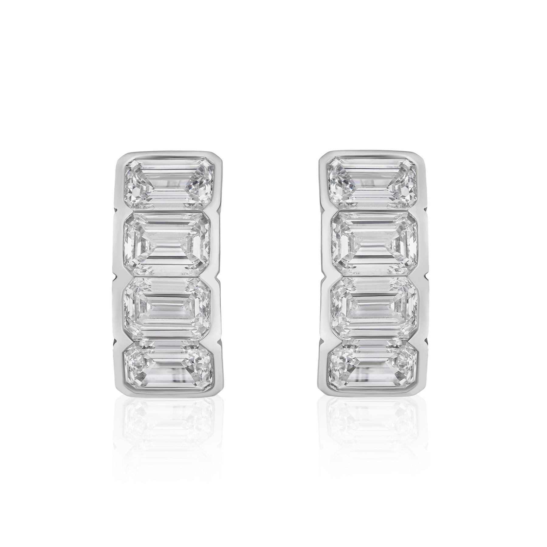 J Hoop Earring in White Gold with Bezel Set Emerald Cut Diamonds