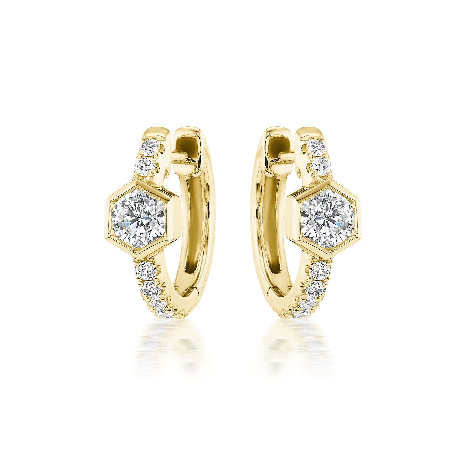 Pavé Huggies with Hexagon Bezel Set Diamonds